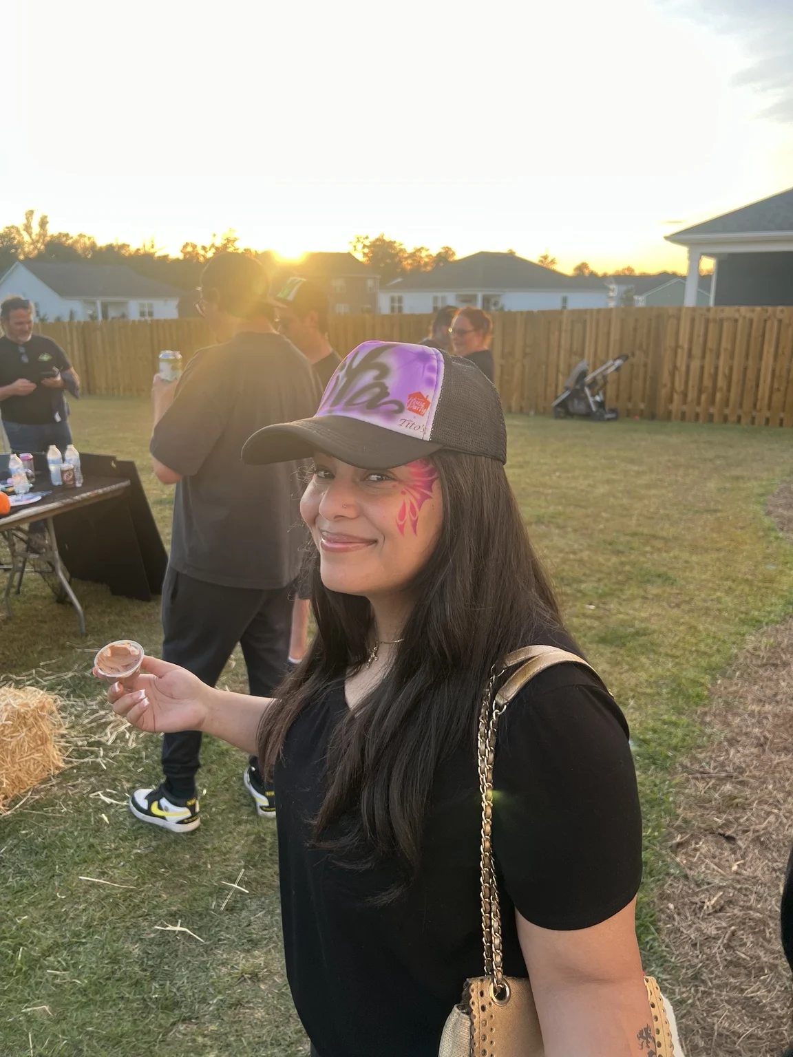 Personalized trucker hat at sunset in Austin, Texas