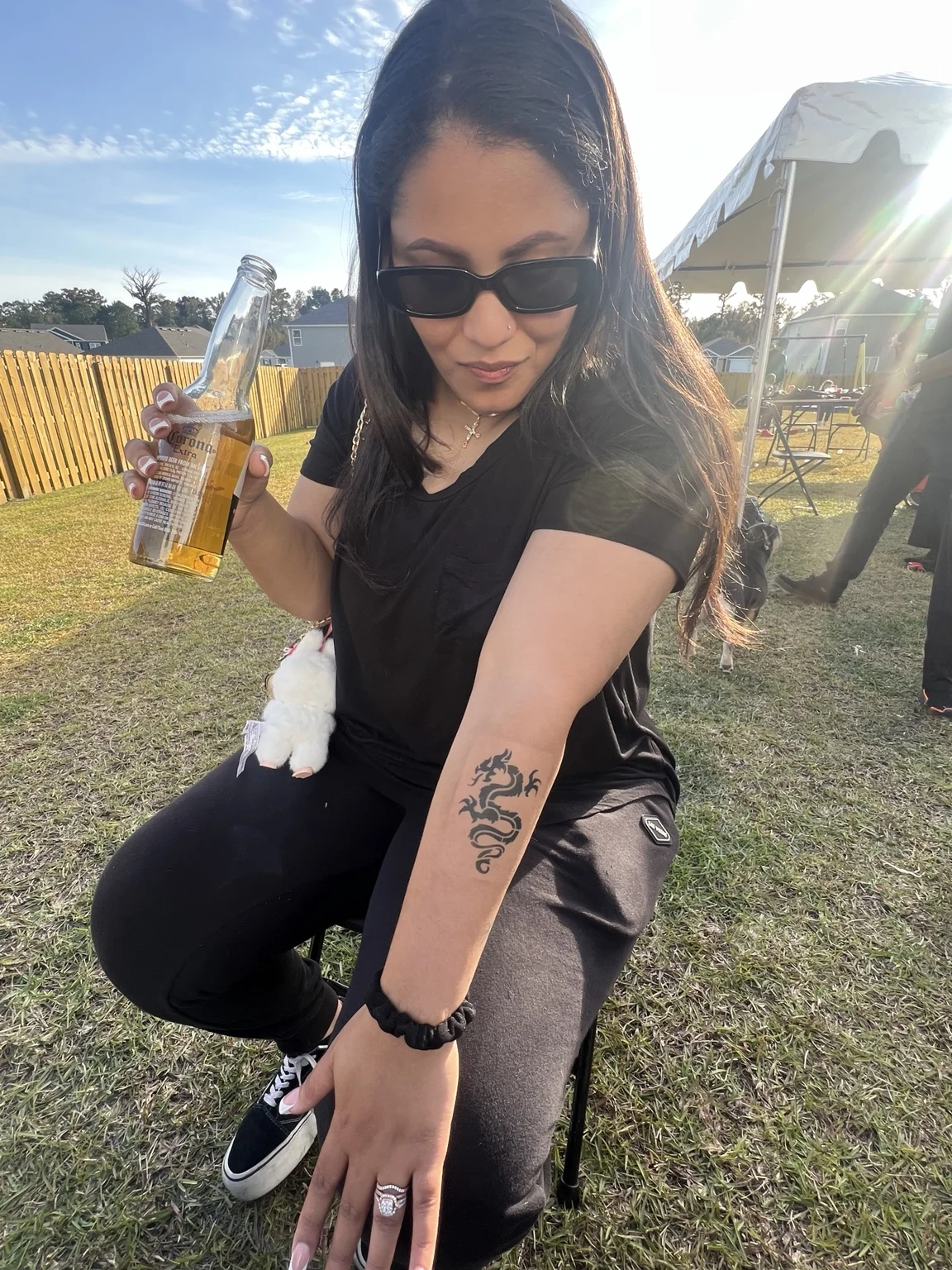 Guest displaying a temporary airbrush tattoo in Austin, Texas