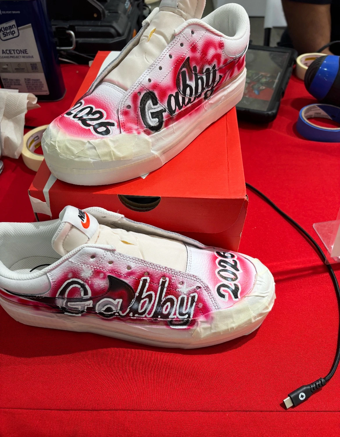 Pink floral sneakers with personalized Gabby lettering