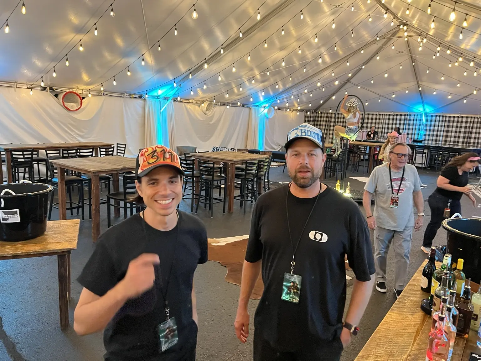 Private backstage hospitality tent prepared for a live airbrush experience in Nashville