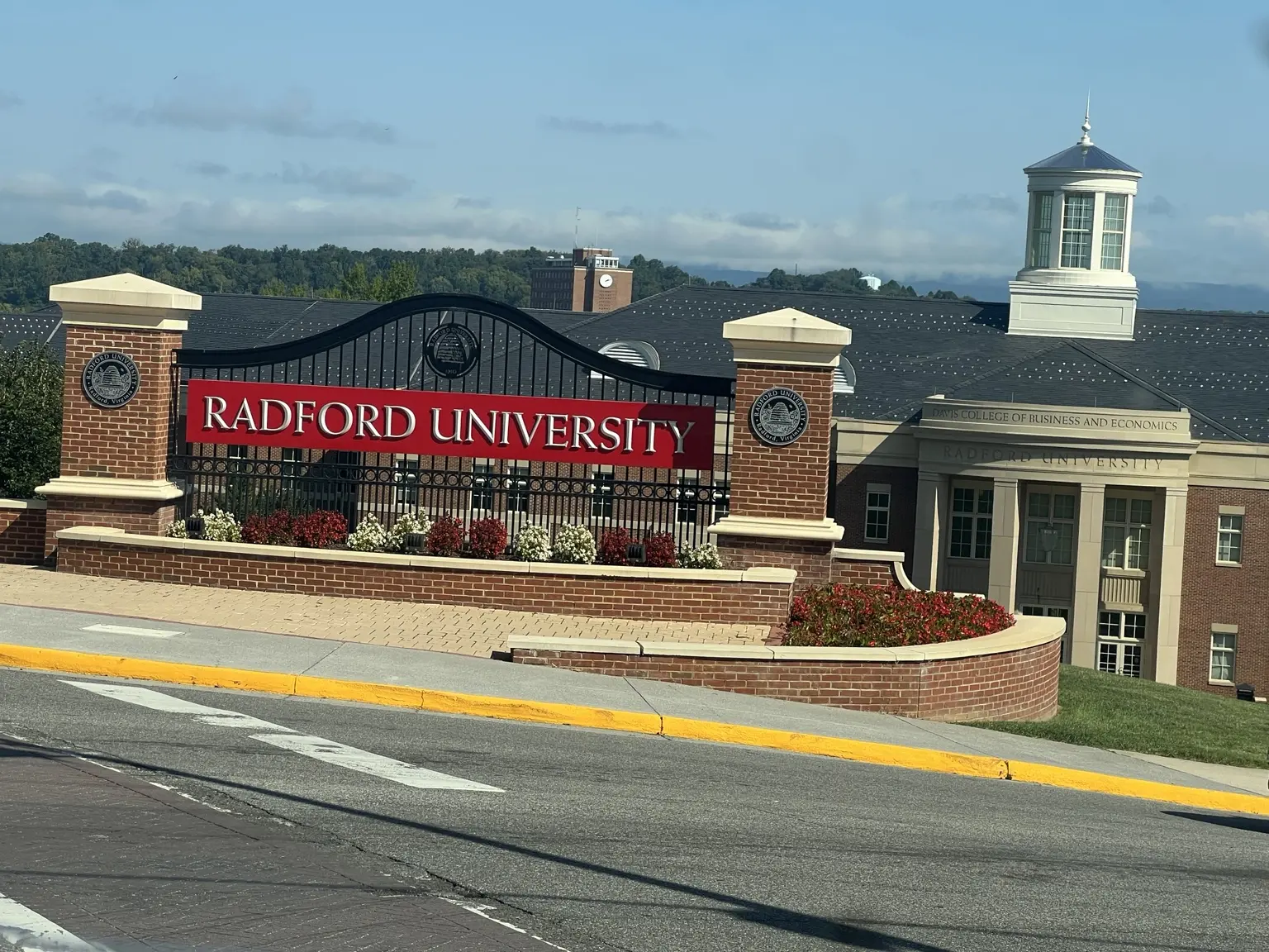 Radford University campus entrance sign in Radford Virginia