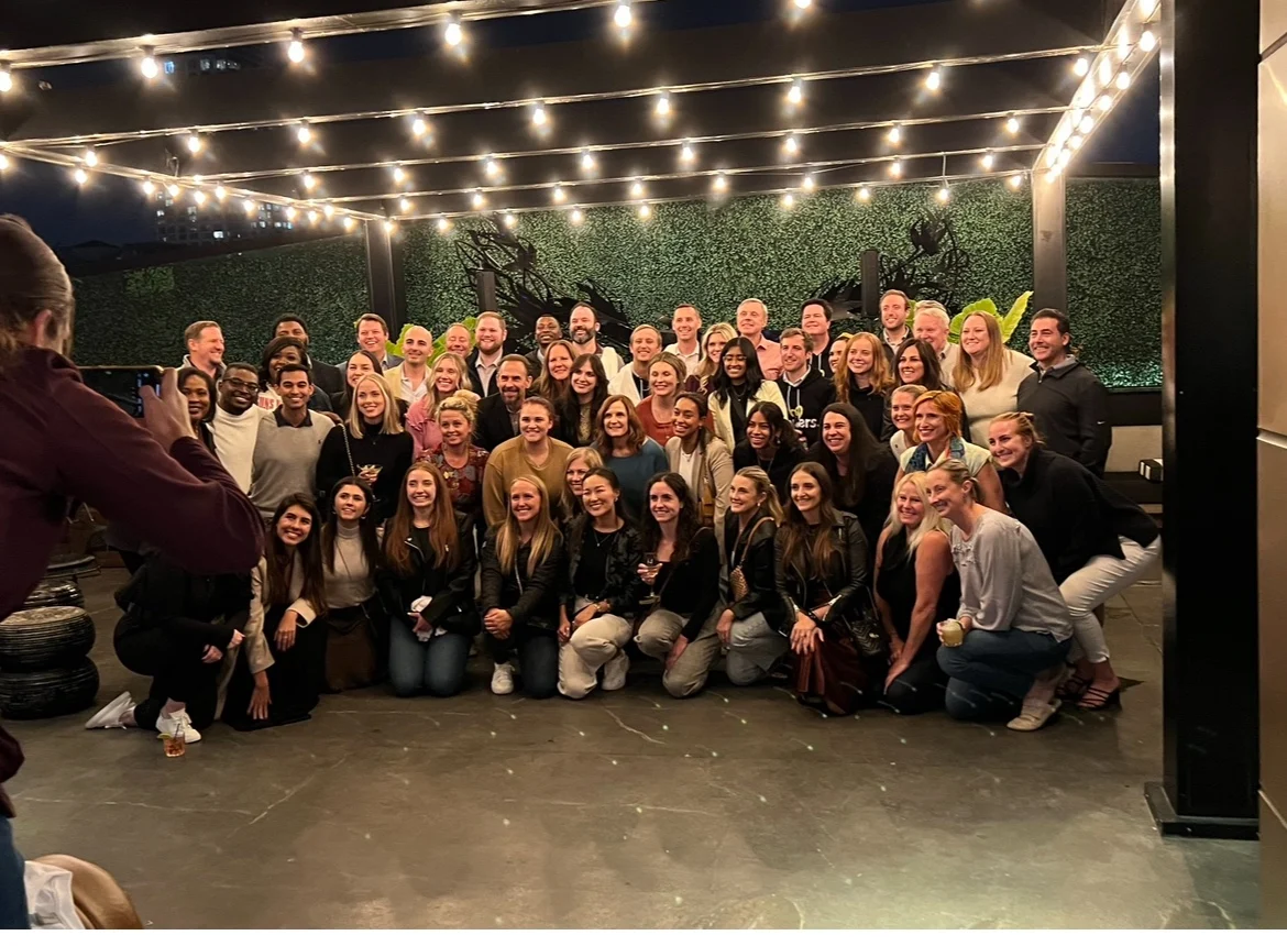 Target event group gathered under string lights in Philadelphia