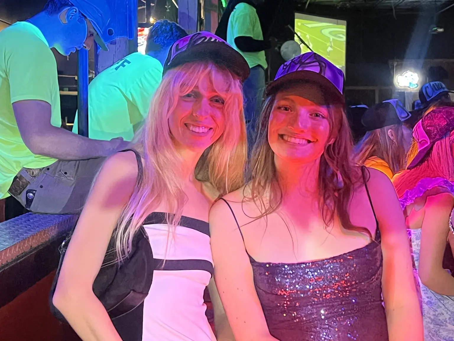 Delta Gamma guests at the University of South Carolina wearing custom airbrushed hats